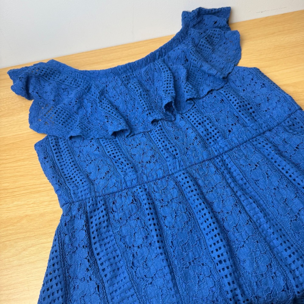 Womens Lace Eyelet Ruffle Mini Dress Large Cottagecore Western Cowgirl Boho